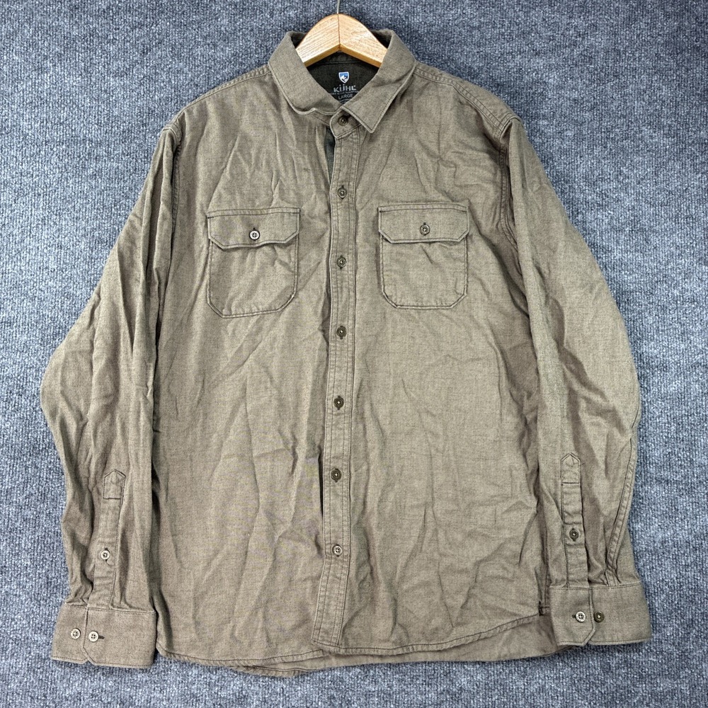 Kuhl Descendr Flannel Shirt Mens Large Olive Green Button Up Hiking Outdoor